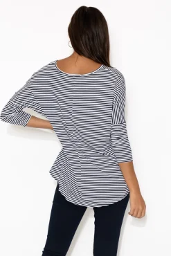Sleeved Tops<Betty Basics Navy And White Stripe Milan 3/4 Sleeve Top