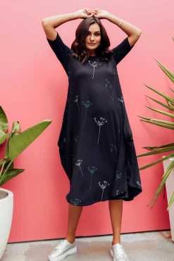 Midi Dresses<Tani Navy Dandelion Micro Modal Tri Drape Dress