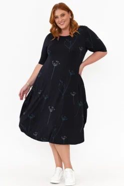 Midi Dresses<Tani Navy Dandelion Micro Modal Tri Drape Dress