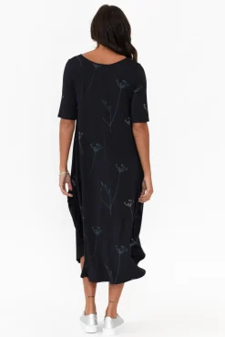 Midi Dresses<Tani Navy Dandelion Micro Modal Tri Drape Dress