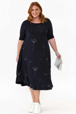 Midi Dresses<Tani Navy Dandelion Micro Modal Tri Drape Dress