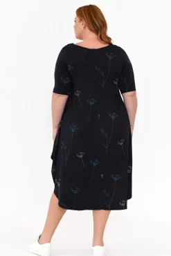 Midi Dresses<Tani Navy Dandelion Micro Modal Tri Drape Dress