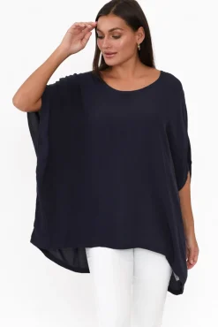 Sleeved Tops<Boho Navy Drape Top