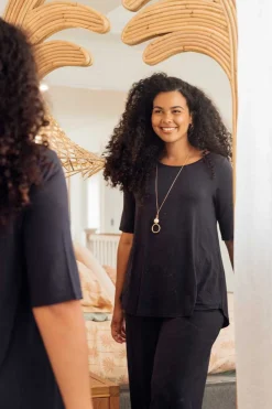 Sleeved Tops<Tani Navy Half Sleeve Micro Modal Top