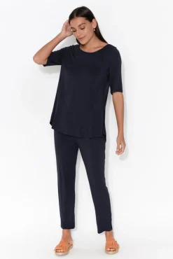 Sleeved Tops<Tani Navy Half Sleeve Micro Modal Top