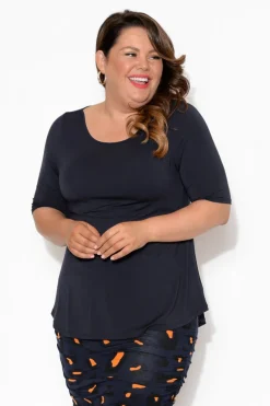 Sleeved Tops<Tani Navy Half Sleeve Micro Modal Top