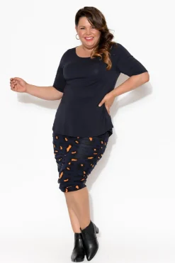 Sleeved Tops<Tani Navy Half Sleeve Micro Modal Top