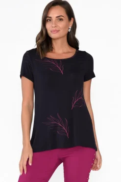 Sleeved Tops<Tani Navy Leaf Micro Modal Swing Tee