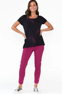 Sleeved Tops<Tani Navy Leaf Micro Modal Swing Tee