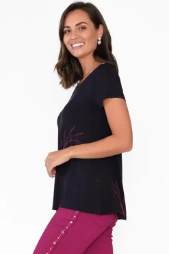 Sleeved Tops<Tani Navy Leaf Micro Modal Swing Tee