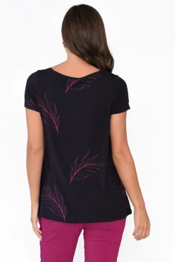 Sleeved Tops<Tani Navy Leaf Micro Modal Swing Tee