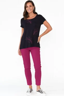 Sleeved Tops<Tani Navy Leaf Micro Modal Swing Tee