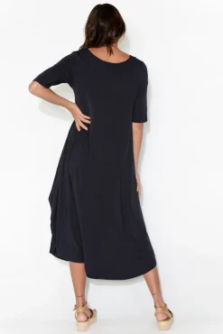 Midi Dresses<Tani Navy Micro Modal Tri Drape Dress