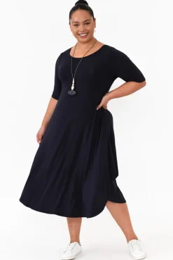 Midi Dresses<Tani Navy Micro Modal Tri Drape Dress