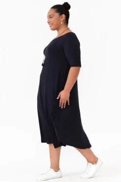 Midi Dresses<Tani Navy Micro Modal Tri Drape Dress