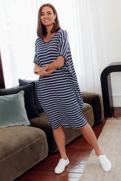 Batwing Dresses<Betty Basics Navy Parisian Stripe Maui Dress