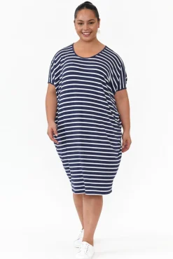 Batwing Dresses<Betty Basics Navy Parisian Stripe Maui Dress