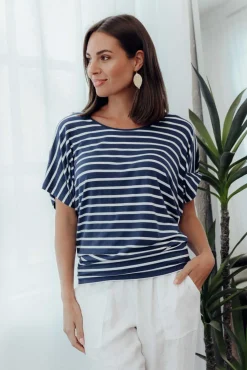 Sleeved Tops<Betty Basics Navy Parisian Stripe Maui Tee