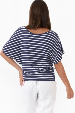 Sleeved Tops<Betty Basics Navy Parisian Stripe Maui Tee