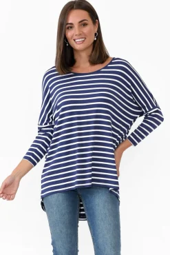 Sleeved Tops<Betty Basics Navy Parisian Stripe Milan 3/4 Sleeve Top