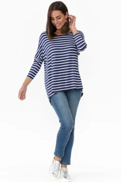 Sleeved Tops<Betty Basics Navy Parisian Stripe Milan 3/4 Sleeve Top