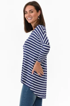 Sleeved Tops<Betty Basics Navy Parisian Stripe Milan 3/4 Sleeve Top