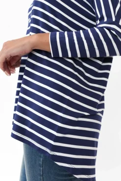 Sleeved Tops<Betty Basics Navy Parisian Stripe Milan 3/4 Sleeve Top