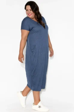 Cotton Dresses<Cotton Village Navy Pocket Crinkle Cotton Draped Dress