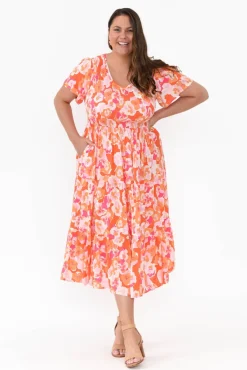 Maxi Dresses<New U Collection Naya Peach Blossom Shirred V Neck Dress
