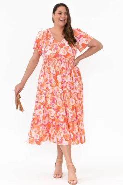 Maxi Dresses<New U Collection Naya Peach Blossom Shirred V Neck Dress