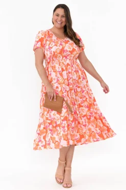 Maxi Dresses<New U Collection Naya Peach Blossom Shirred V Neck Dress
