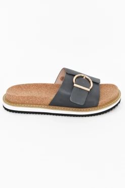 Slides<Nude Shoes Nellie Charcoal Leather Buckle Slide