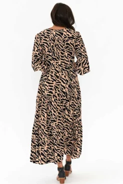 Midi Dresses<Willow Tree Nelly Brown Abstract Button Tier Dress