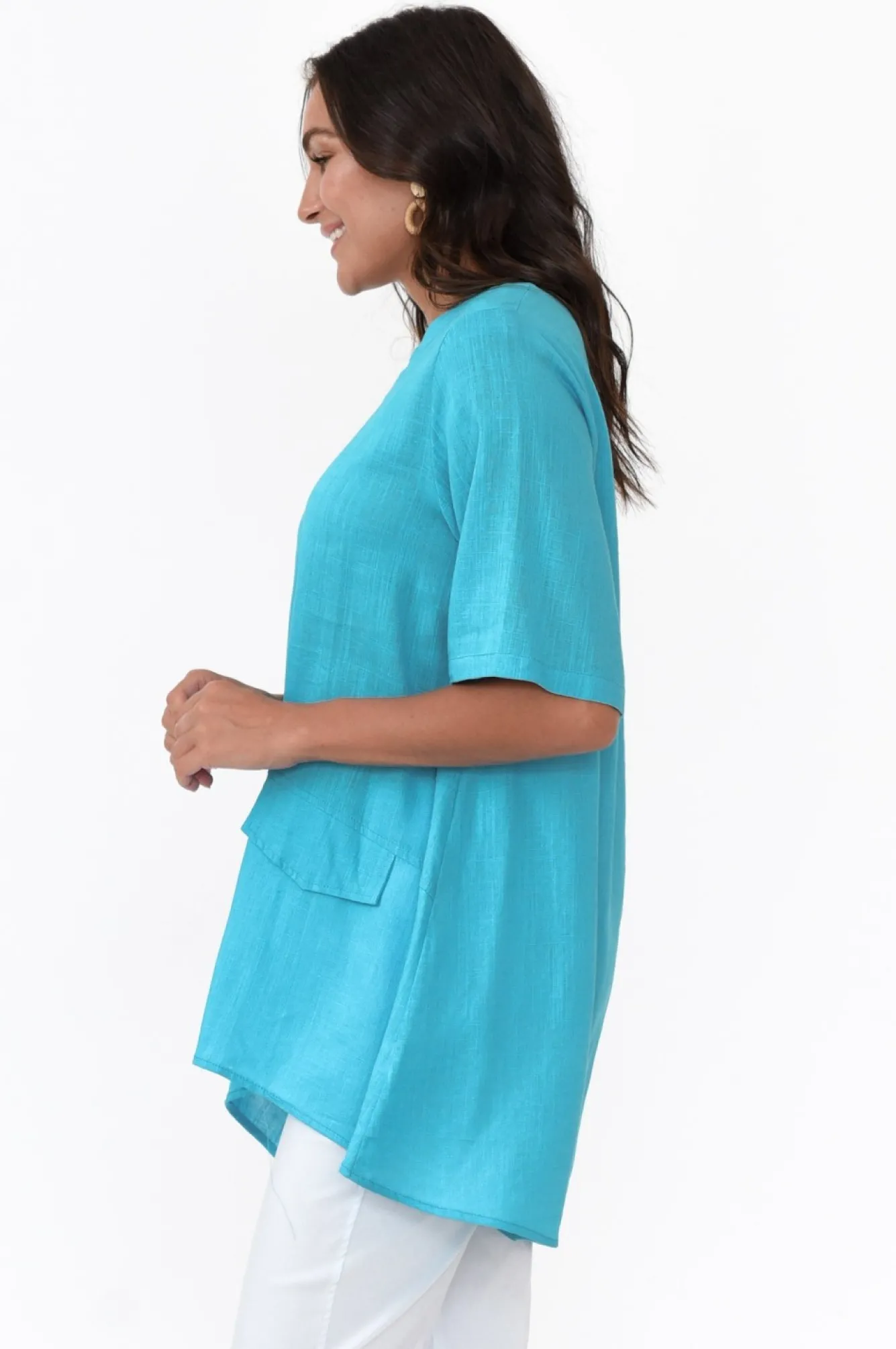 Linen Tops<Ruby Rain Neptune Aqua Linen Cotton Top