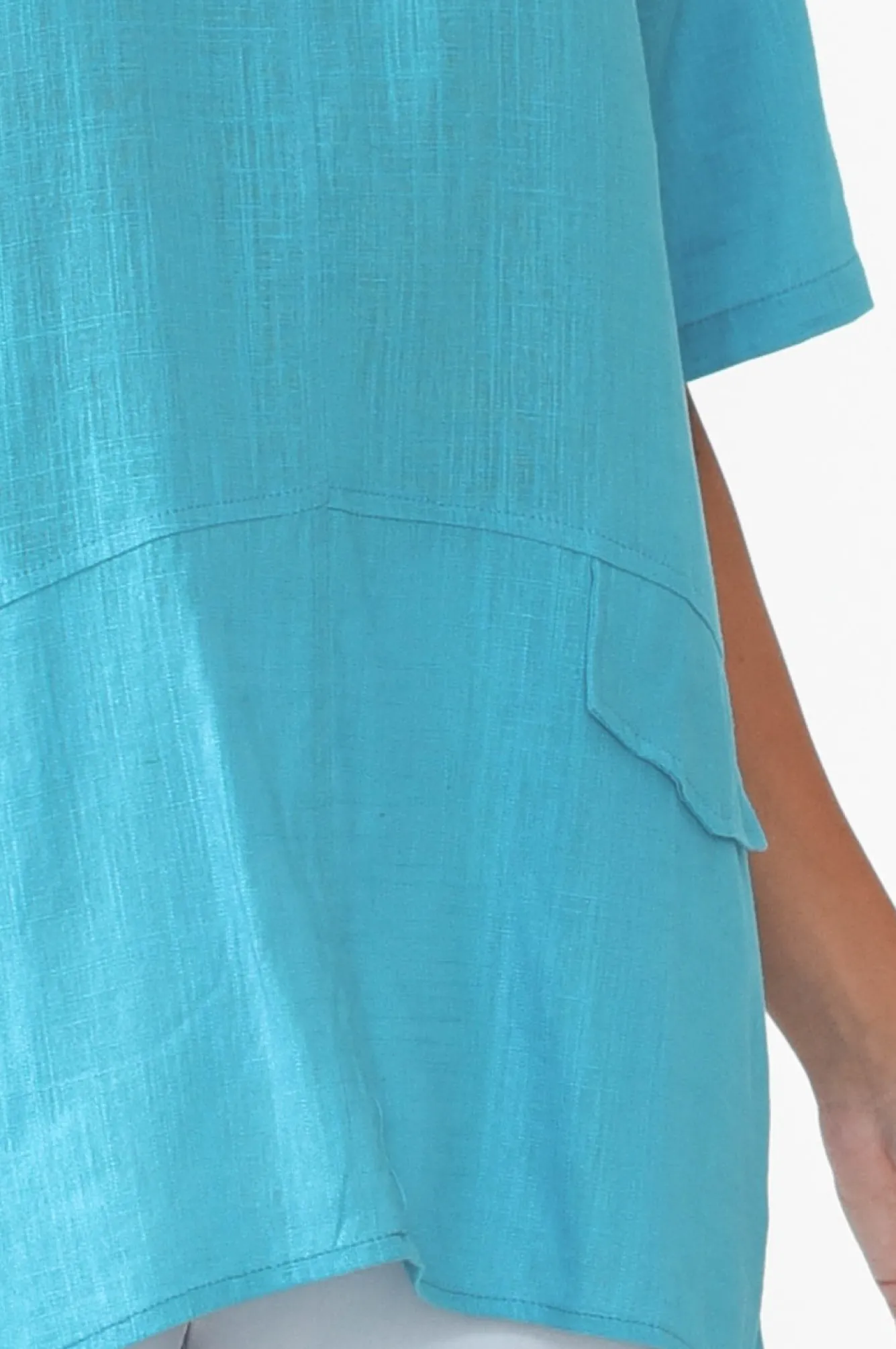 Linen Tops<Ruby Rain Neptune Aqua Linen Cotton Top