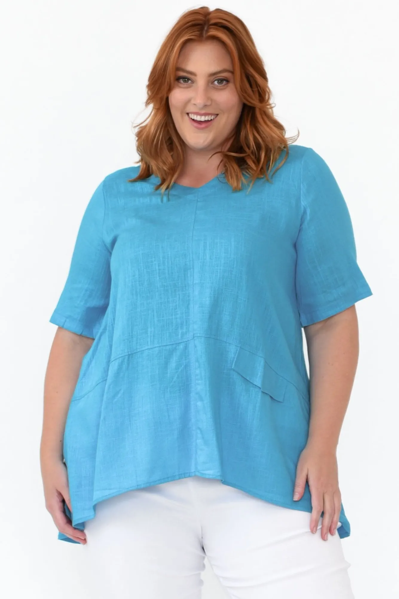 Linen Tops<Ruby Rain Neptune Aqua Linen Cotton Top