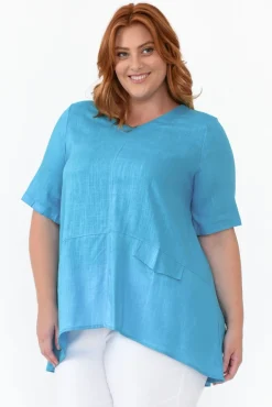 Linen Tops<Ruby Rain Neptune Aqua Linen Cotton Top