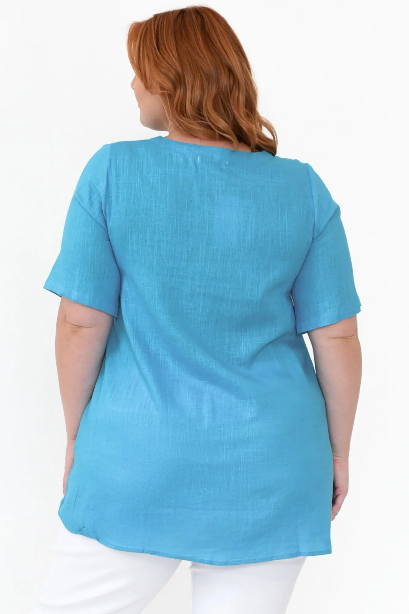 Linen Tops<Ruby Rain Neptune Aqua Linen Cotton Top