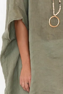 Linen Tops<Donna Donna Noemi Khaki Linen Kaftan Tunic