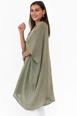 Linen Tops<Donna Donna Noemi Khaki Linen Kaftan Tunic