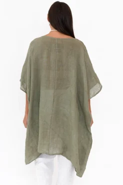 Linen Tops<Donna Donna Noemi Khaki Linen Kaftan Tunic