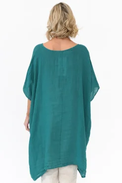Tunic Tops<Donna Donna Noemi Teal Linen Kaftan Tunic