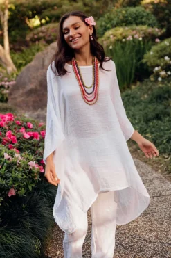 Linen Tops<Donna Donna Noemi White Linen Kaftan Tunic