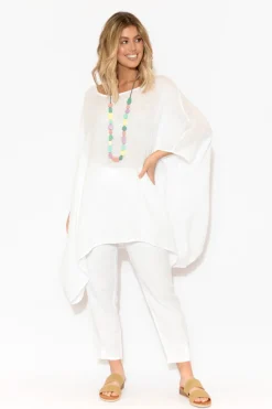 Linen Tops<Donna Donna Noemi White Linen Kaftan Tunic