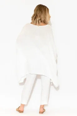 Linen Tops<Donna Donna Noemi White Linen Kaftan Tunic