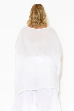 Linen Tops<Donna Donna Noemi White Linen Kaftan Tunic