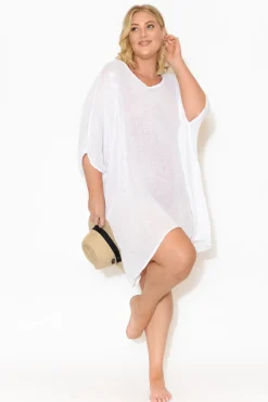 Linen Tops<Donna Donna Noemi White Linen Kaftan Tunic