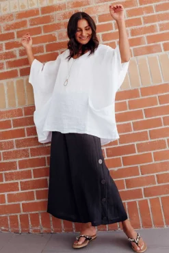 Pants<Willow Tree Nolan Black Linen Blend Button Pant