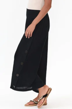 Pants<Willow Tree Nolan Black Linen Blend Button Pant