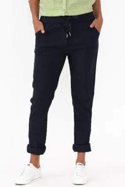 Pants<La Strada Noreen Navy Drawstring Pants